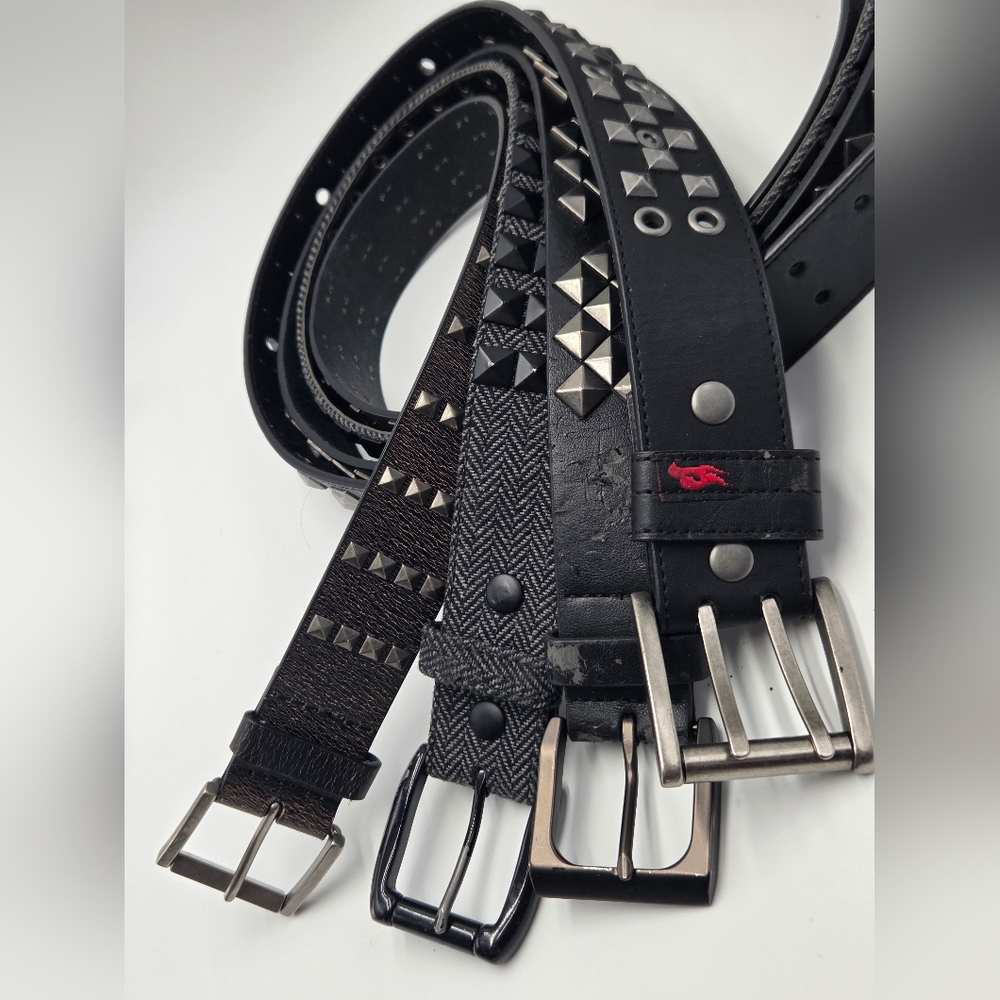 Y2K Tony Hawk Hot Topic Black/Silver/Gun Metal Leather Belt Gothic Punk Rock